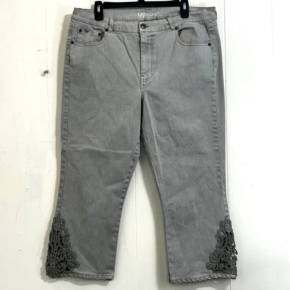 Diane Gilman DG2 Womens Crop Lace Floral Stretch Denim Jeans Size 16 Straight